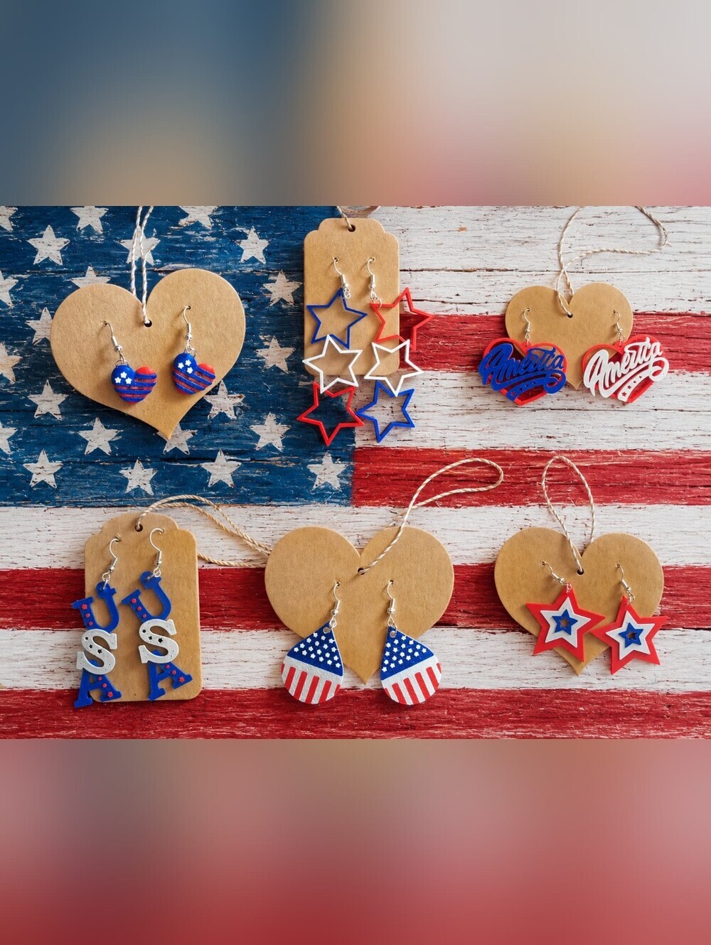 3 for $12 -  3D Printed Patriotic 4th of July Earrings Red White Blue